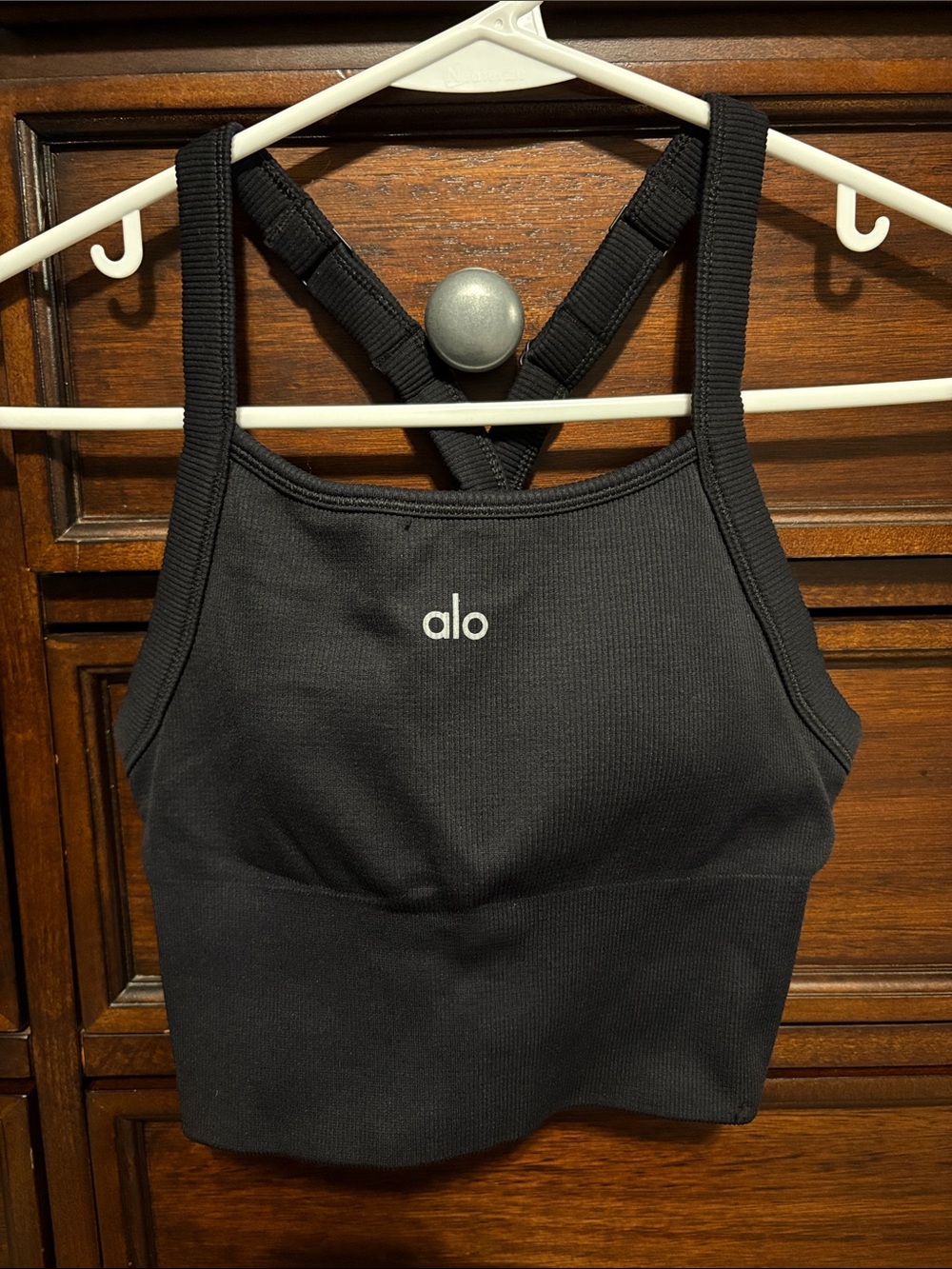 ALO Yoga Black Ribbed Cropped Tank with Crossback Straps